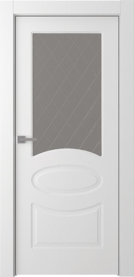 Stiklintos dažytos MDF durys Elina, lygus baltas paviršius.