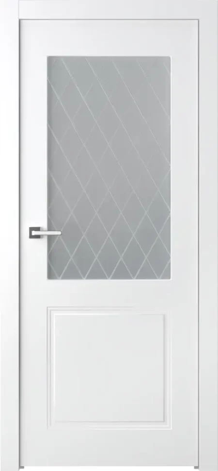 Baltos dažytos MDF durys su stiklu Kremona 2, klasikinis dizainas.